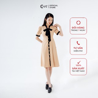 Váy xoè phối nơ cổ cchat
