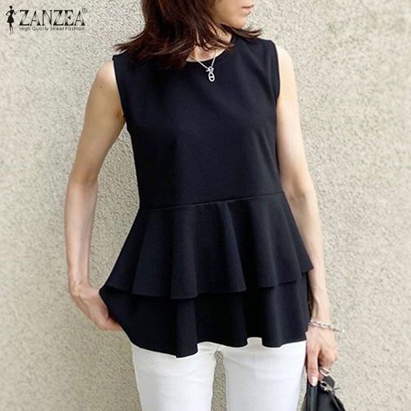 Zanzea Áo Dệt Kim Sát Nách Cổ Tròn Màu Trơn Thời Trang Cho Nữ