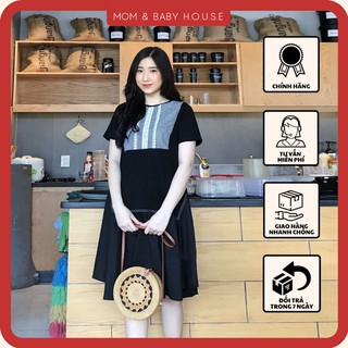 Đầm bầu đuôi cá phối cổ karo tay ngắn