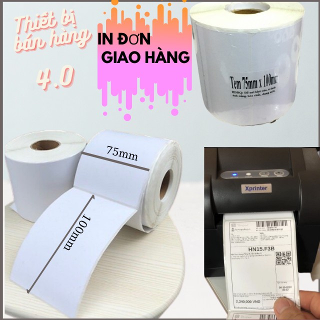 Giấy In VẬN ĐƠN Giao Hàng Từ Phần Mềm Quản Lý Bán Hàng, Shopee, GHTK, SAPO...Khổ giấy 75x100mm