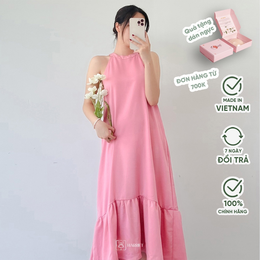 Váy maxi đuôi cá cổ yếm tròn lụa mềm mại Emmy Harriet