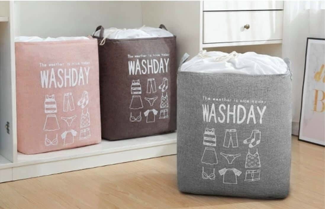 GIỎ VẢI ĐỰNG ĐỒ QUẦN ÁO, CHĂN MÀN WASHDAY CÓ DÂY RÚT VÀ QUAI XÁCh