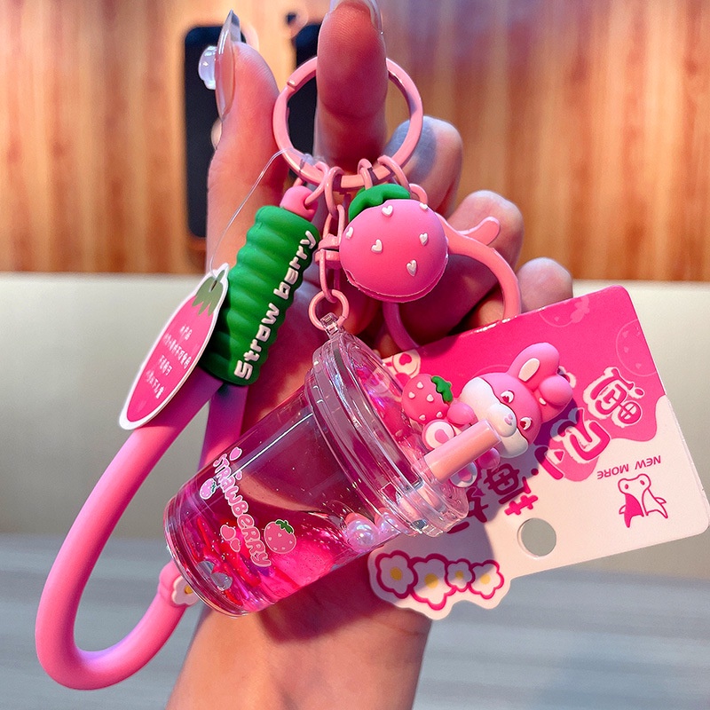 Móc Khóa acrylic Hình Chú Thỏ Và Ly Trà Sữa Dễ Thương