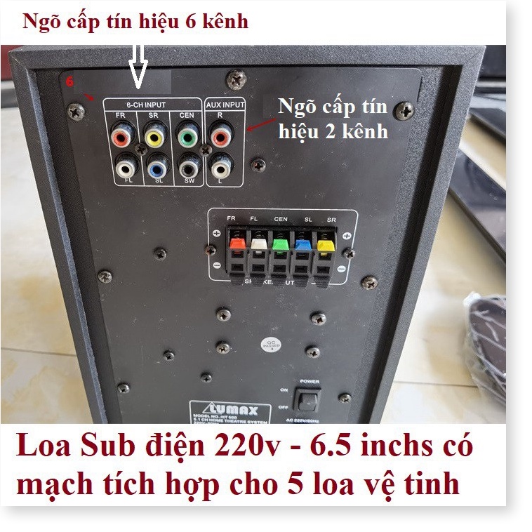 Sub điện 5.1 có 5 cổng kết nối với loa vệ tinh