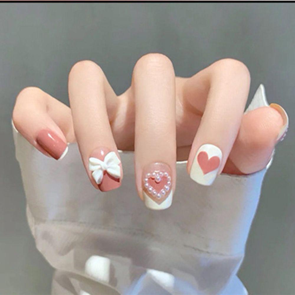 Hộp 24 Móng Tay Giả Thắt Nơ Ngắn Dạng Nhấn|Nhân Tạo