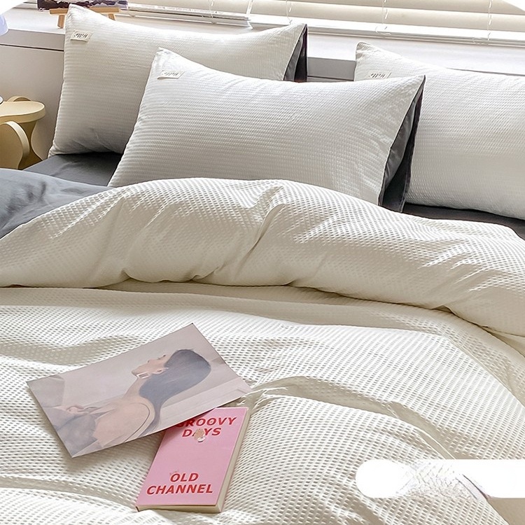 Bộ Drap giường Và Vỏ Gối Họa Tiết Waffle Thời Trang Bốn Mùa