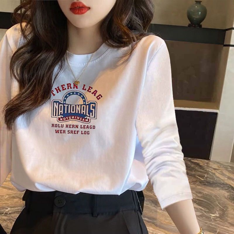 Áo Thun Cotton Trắng Tay Dài Dáng Rộng Thời Trang Mùa Xuân Mới 2022