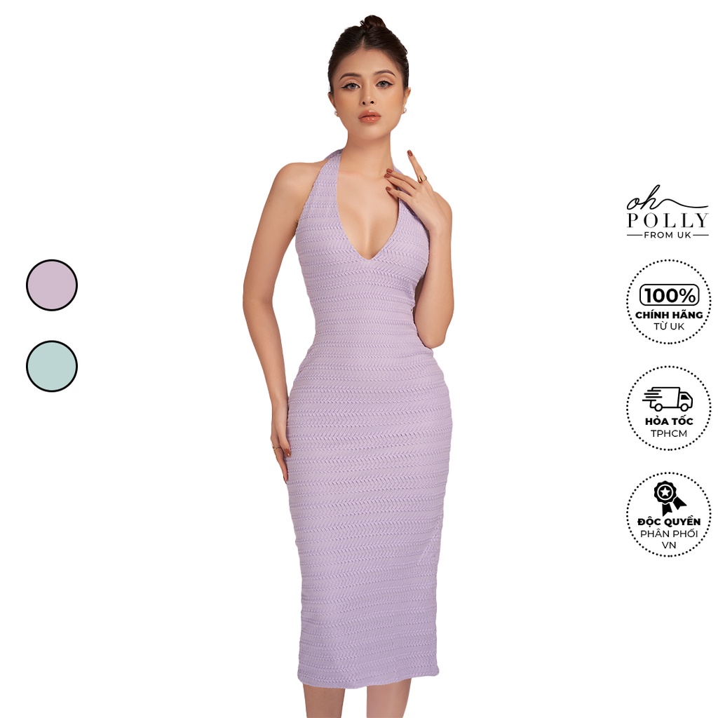 Oh Polly - Đầm hở lưng sexy, thiết kế cao cấp len ôm body
