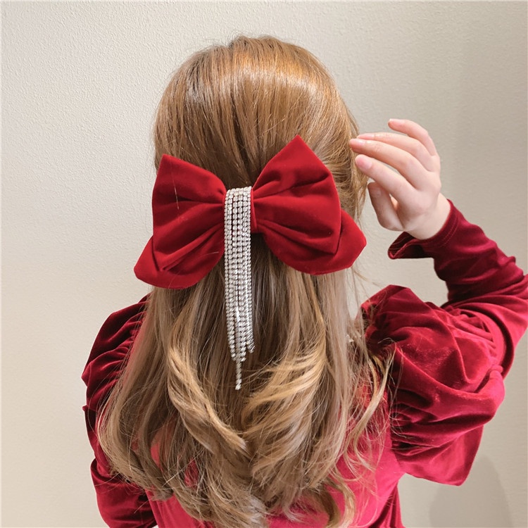 Kẹp Tóc Nơ Đen Đính Đá Lấp Lánh