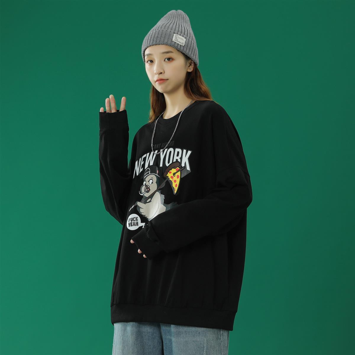 Áo cotton tay dài dáng rộng phong cách Harajuku Hàn Quốc trẻ trung | BigBuy360 - bigbuy360.vn