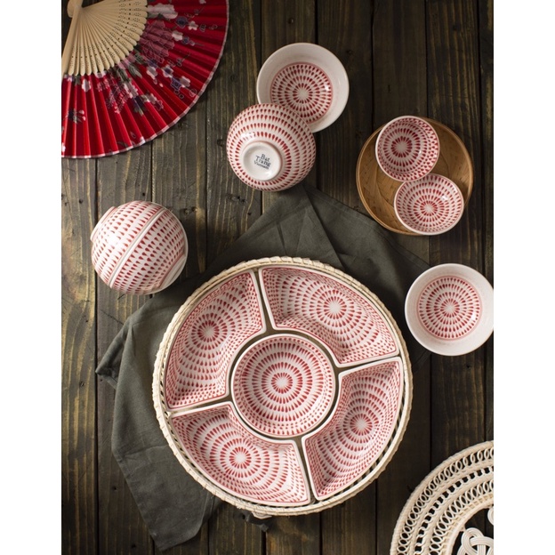 Khay Sứ Đựng Thức Ăn Cơm Phần Bánh kẹo Tết Set Khay Mây Sứ Hoạ Tiết Gốm Bát tràng Vẽ Tay Nhiều Họa Tiết