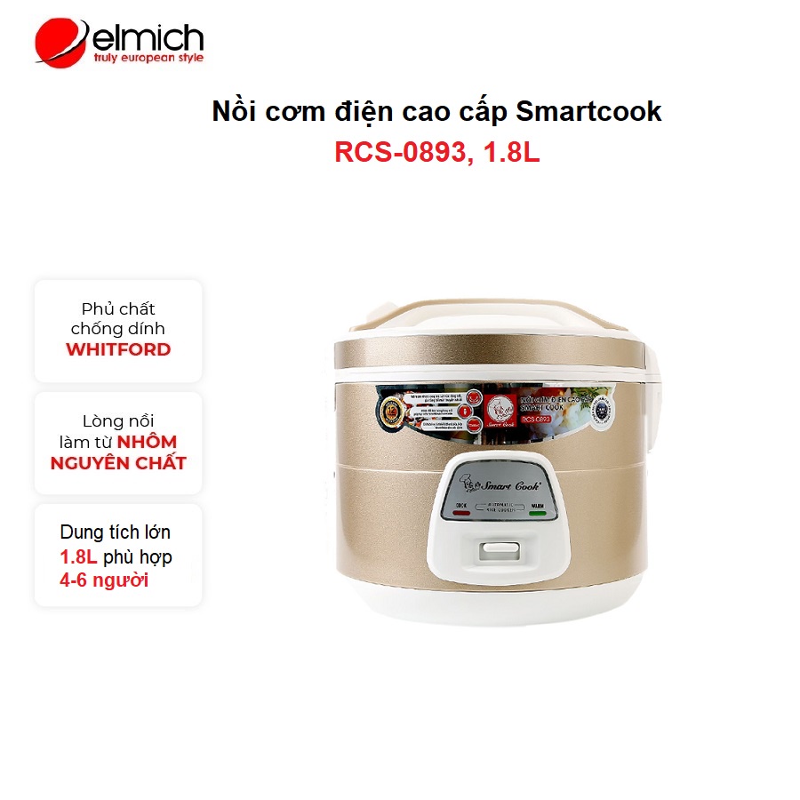 [Mã ELHADEV giảm 4% đơn 300K] Nồi cơm điện cao cấp Smartcook RCS-0893 1.8L