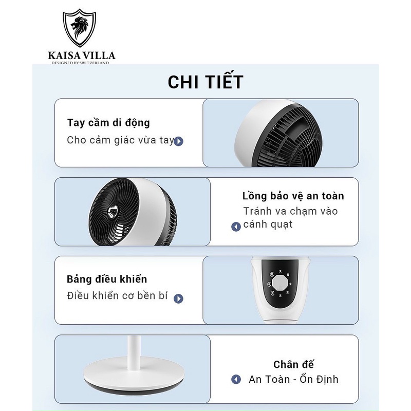 Quạt cây đứng cao cấp chính hãng Kaisa Villa, quạt điện cơ có điều khiển công nghệ đối lưu  bảo hành 12 tháng