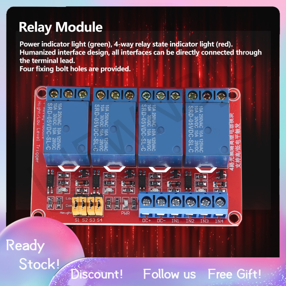 Module rơ le 4 kênh 5V/ 12V/ 24V chất lượng cao