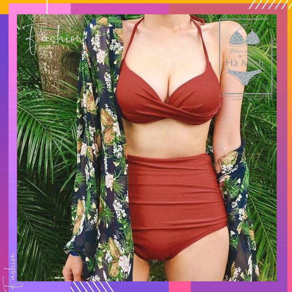 [Xưởng May Bikini Hà Minh] Bikini - Bộ bơi áo gọng không nơ, quần cạp cao (nhiều màu) - Che khuyết điểm và tôn dáng