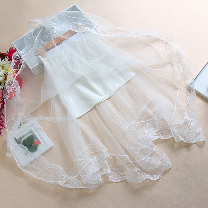 Váy ren lửng hai lớp màu trơn lưng cao thời trang cho nữ