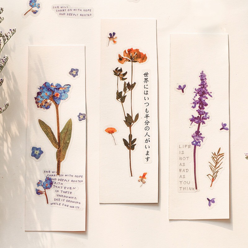 Sticker hoa khô vintage DIY trang trí sổ bullet journal S02 Taro Stationery