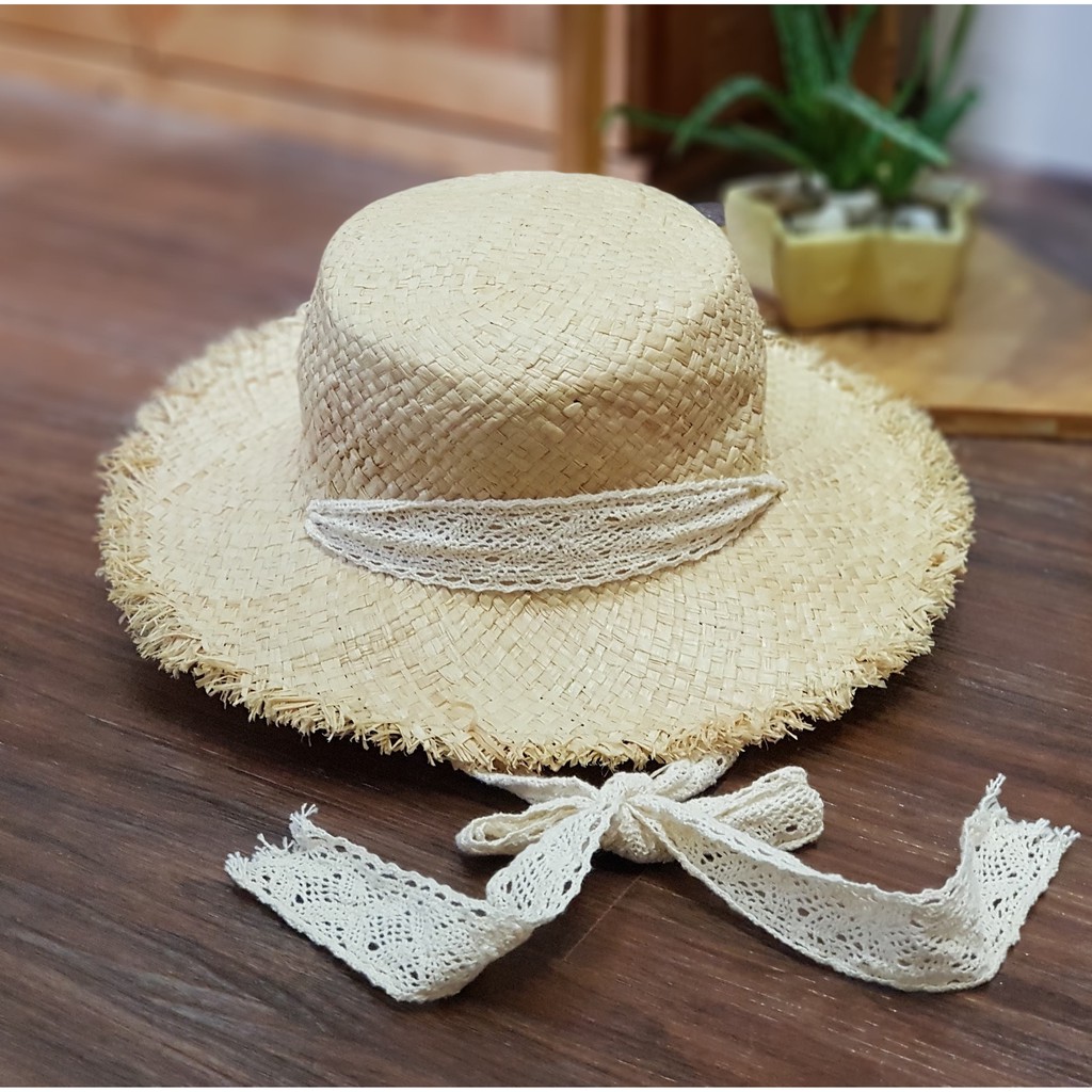 Mũ cói RAFFIA cao cấp buộc dây vải ( ẢNH THẬT CHỤP TẠI SHOP)