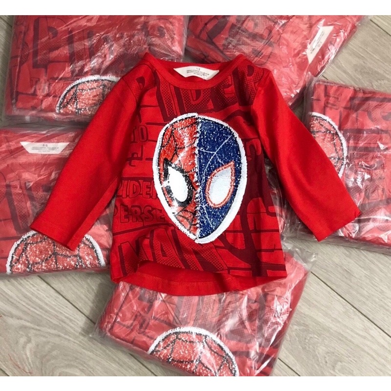 Áo cotton dài tay bé trai người nhện Spiderman đính cườm
