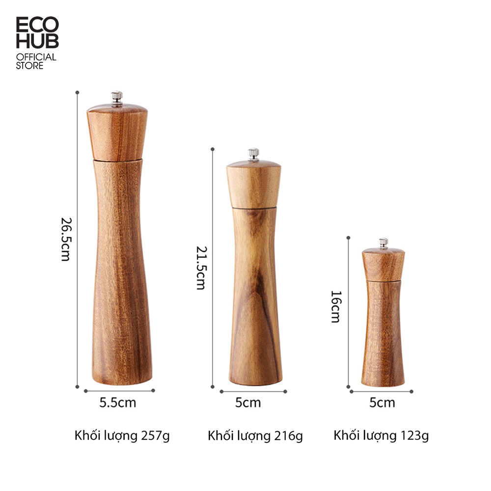 Dụng cụ xay tiêu ECOHUB có cầm tay bằng gỗ (Pepper Grinder)