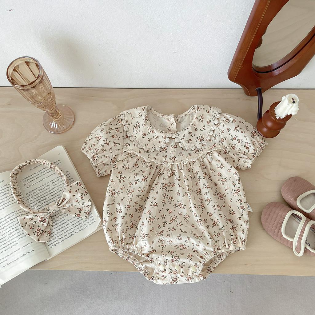 Áo Liền Quần Ngắn Tay Cổ Búp Bê Họa Tiết Hoa Thời Trang Mùa Hè Cho Bé Gái