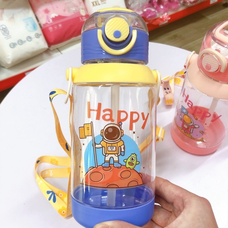 Bình Uống Nước Cho Bé Đi Học Có Ống Hút Và Dây Đeo