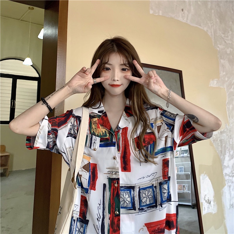 NRVP Áo Sơ Mi Dáng Rộng Thời Trang Hàn Quốc Cá Tính Cho Nữ