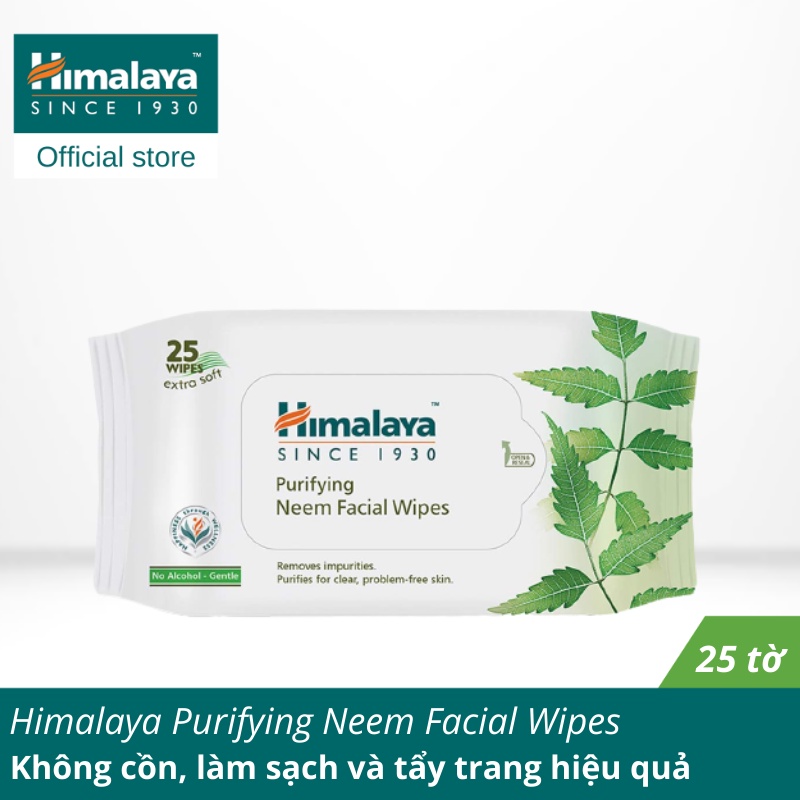 Khăn ướt tẩy trang không chứa cồn chiết xuất lá neem Himalaya Purifying Neem Facial Wipes 25 tờ