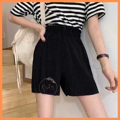 Quần Short Ngố Nữ Ống Rộng Dáng Suông Chất Thun Tăm Mềm Mát Cạp Chun Co Giãn Daily