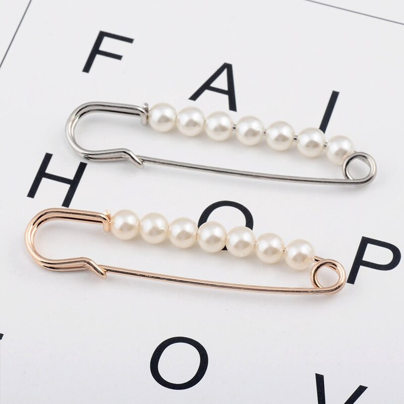 Ghim băng đính ngọc trai khóa gài màu vàng / bạc trang trí quần áo thời trang cho nữ