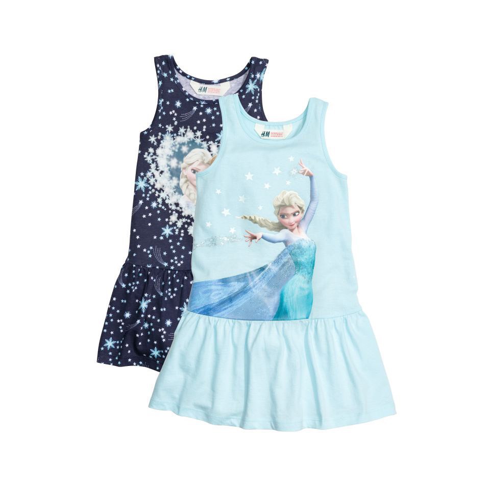 Váy đầm bé gái - Set 2 váy Elsa xanh HM chất cotton cho bé gái size 2-10 tuổi