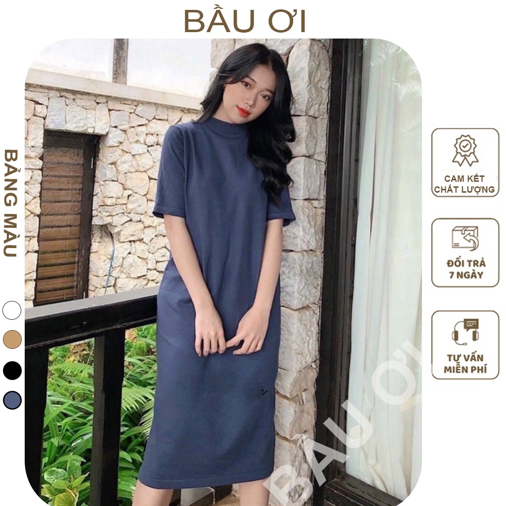 [BAUOI V105] VÁY BẦU LEN MONGTOGHI CỔ 3 PHÂN DÁNG SUÔNG DÀI XINH XẮN - ĐẦM BẦU THU ĐÔNG THỜI TRANG CÔNG SỞ FREE SIZE
