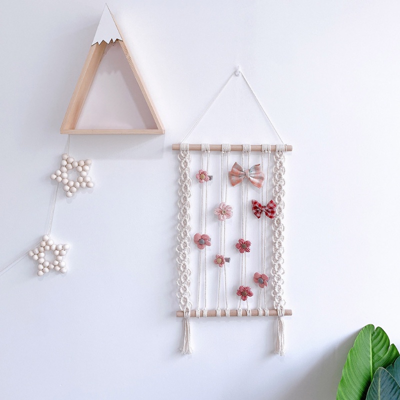 Giá Đỡ Kẹp Tóc Macrame Đan Phối Tua Rua Phong Cách Bắc Âu