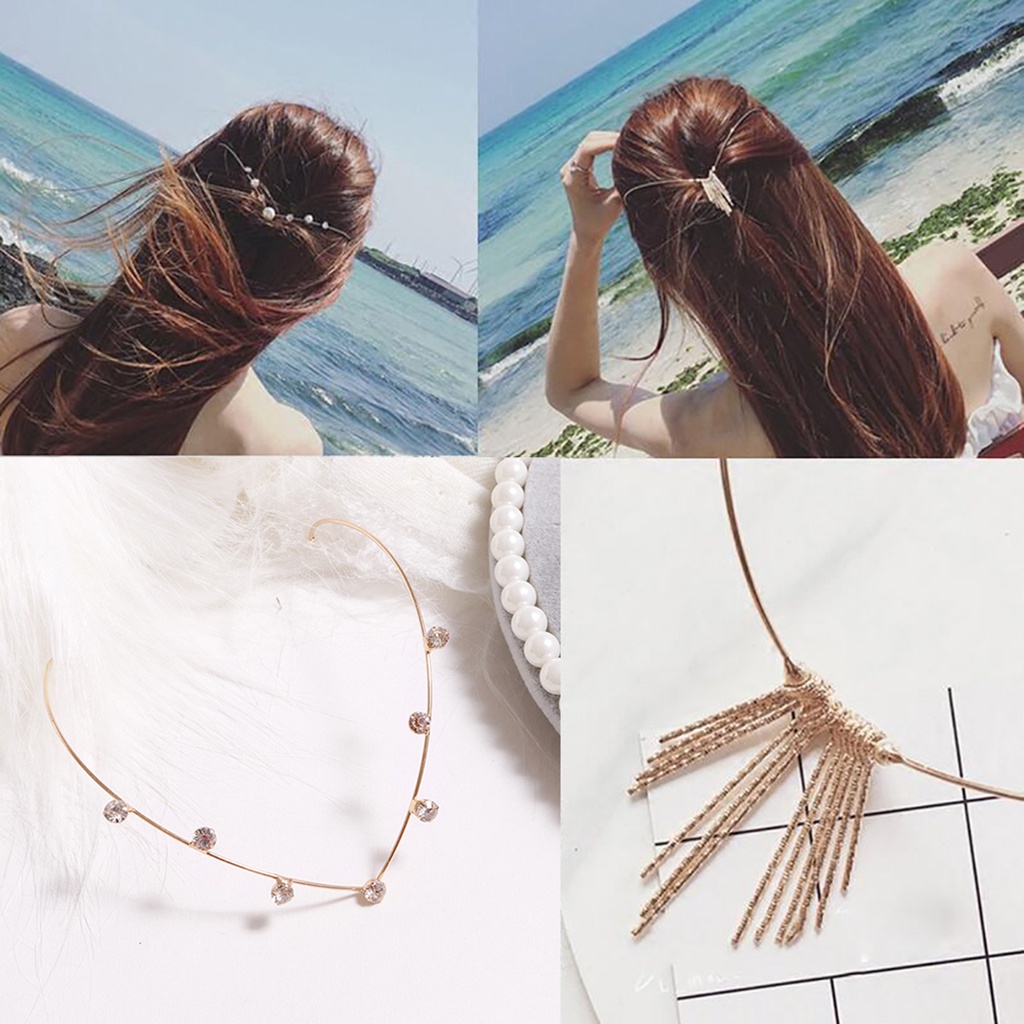 Cài tóc đính đá và ngọc trai giả tua rua thời trang cho nữ