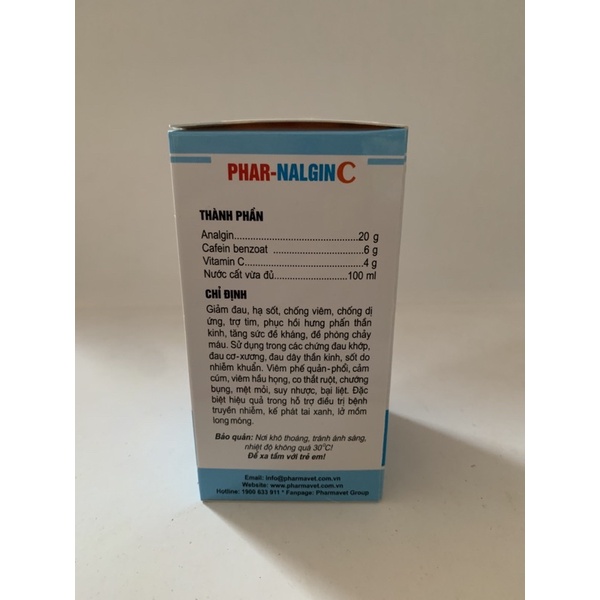 Phar Nalgin C 100ml - tr.ợ tim, hạ s.ốt, chống v.iêm ..trên chó, thỏ, gia cầm, thuỷ cầm, lợn, bê, nghé, dê, cừu