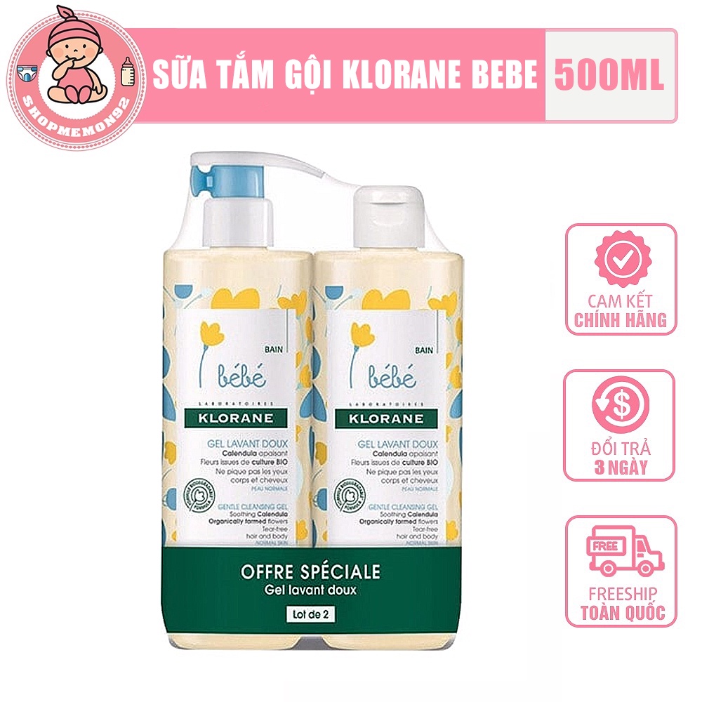 [Combo 2] Sữa tắm gội 2in1 Klorane bebe mẫu mới nhất - chai 500ml