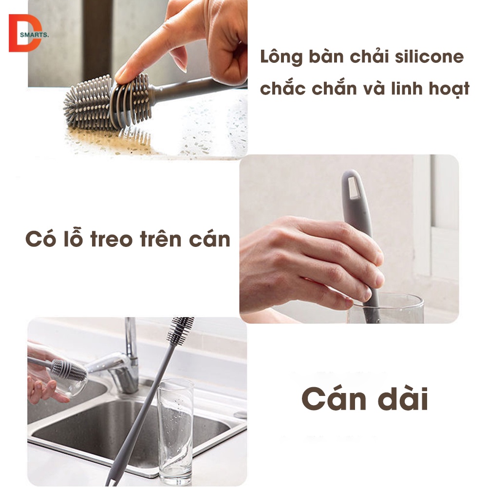 Cọ rửa cốc silicon cán dài, cọ rửa bình sữa đa năng, tiện lợi