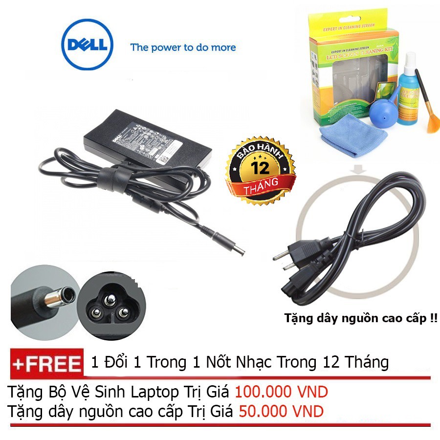 Sạc Laptop Dell 19.5V - 6.7A Slim 130W  Hàng Nhập Khẩu + Tặng Dây Nguồn 1,5M, bộ vệ sinh laptop