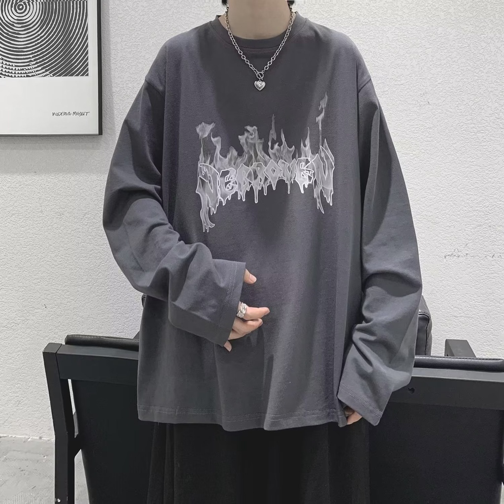 Áo Thun Tay Dài Dáng Rộng In Chữ Phong Cách Hip Hop Nhật Bản Thời Trang Cho Nam Và Nữ Size M-5XL