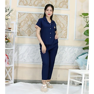 set đồ nữ P3 XANH ĐEN pijama tay ngắn, quần dài mặc nhà Lụa 108 in chữ chữ cực xinh