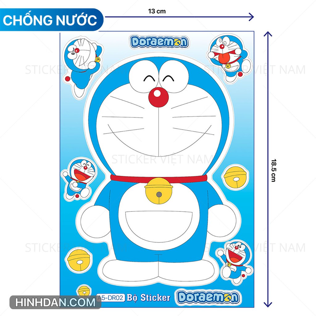 sticker Doraemon kích thước lớn chống nước dán trang trí xe, đàn guitar, laptop, tủ, góc học tập