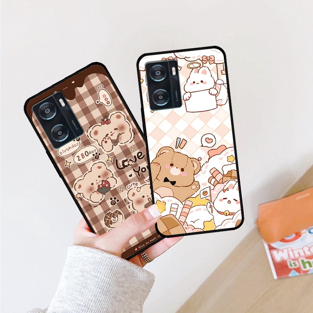 Ốp lưng Oppo A57 2022 in hình caro gấu thỏ dễ thương