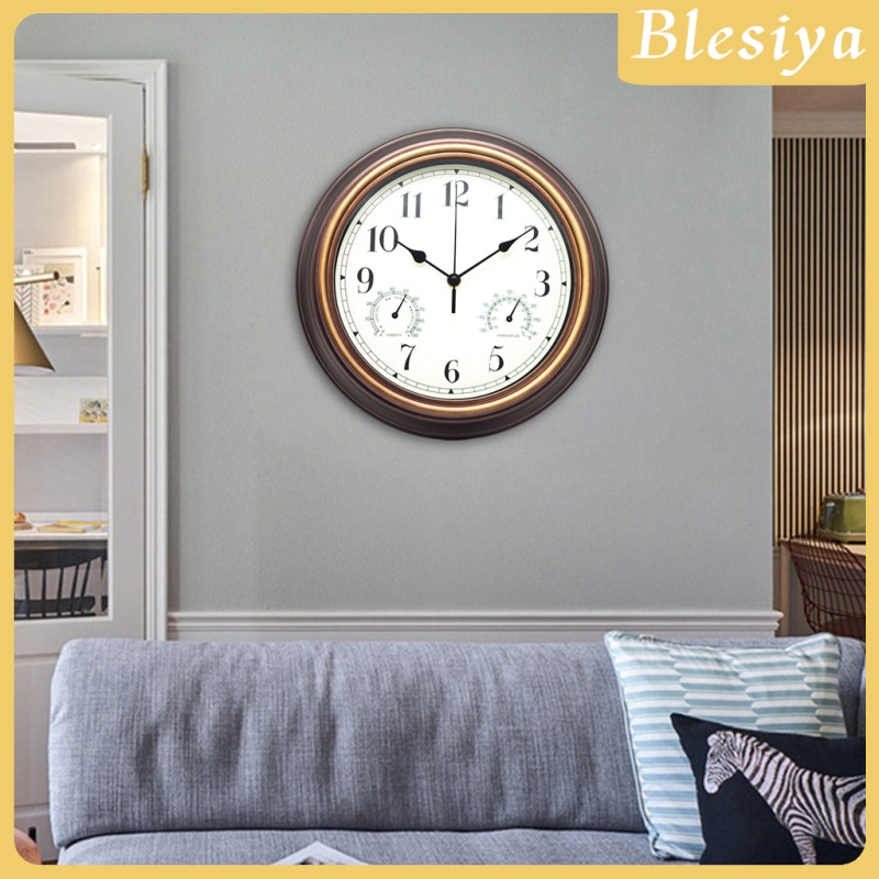 [BLESIYA]Silent 12 Inch Wall Clock with Thermometer and Hygrometer Display, Non Ticking Quartz Sweep Movement Battery Operated Modern Style for Home, Office