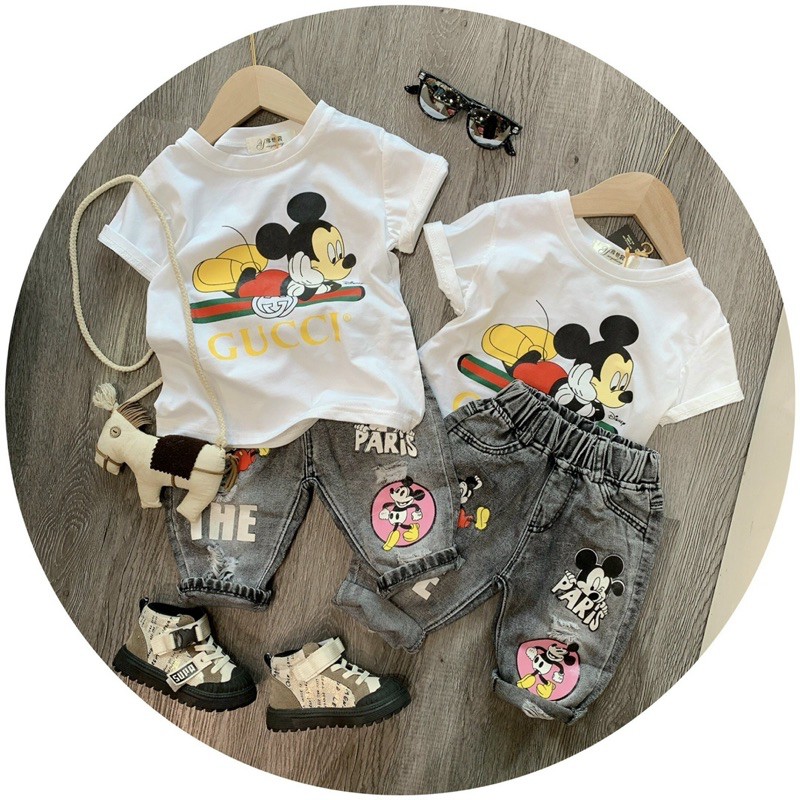 BỘ MICKEY QUẦN JEAN MÀU KHÓI CHO BT