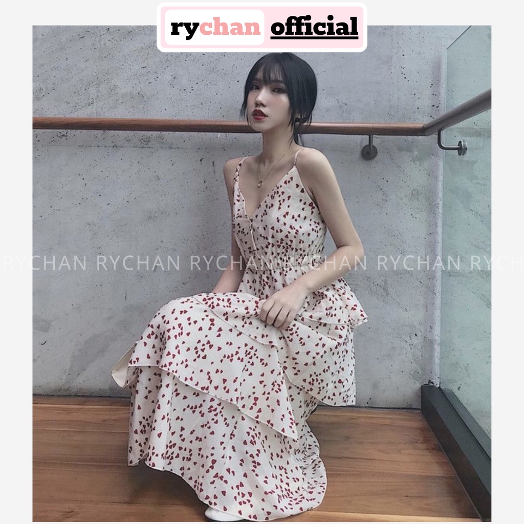 Đầm Maxi Đi Biển Hai Dây Bốn Tầng Họa Tiết - DX695