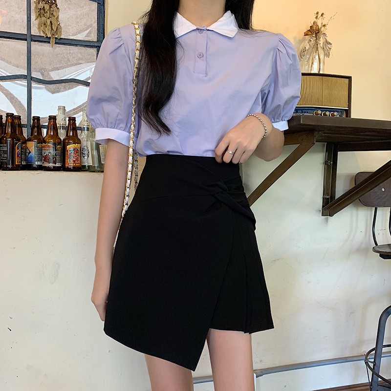 Chân váy chữ A eo cao màu trơn phối xếp ly trẻ trung | BigBuy360 - bigbuy360.vn