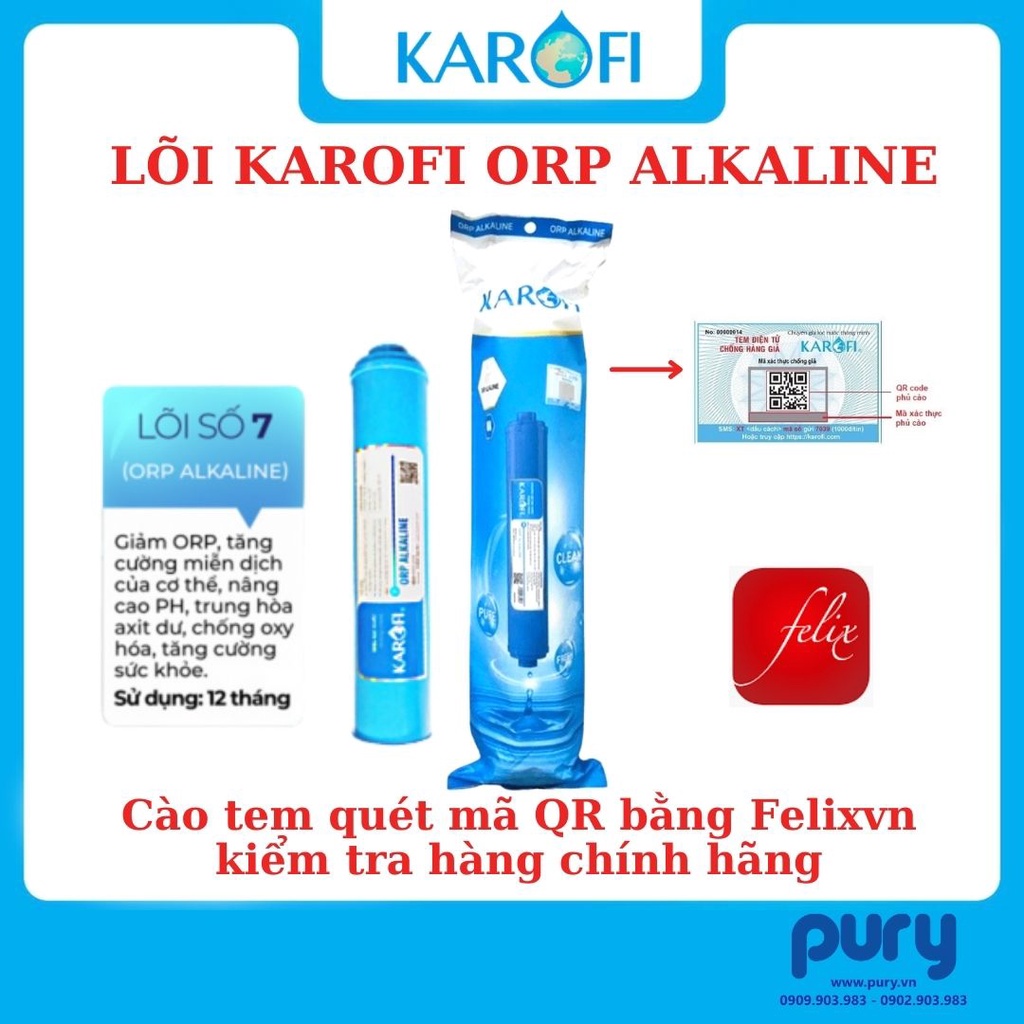 Lõi lọc Karofi số 6/7/8 (Lõi ORP Alkaline) - Hàng Chính Hãng