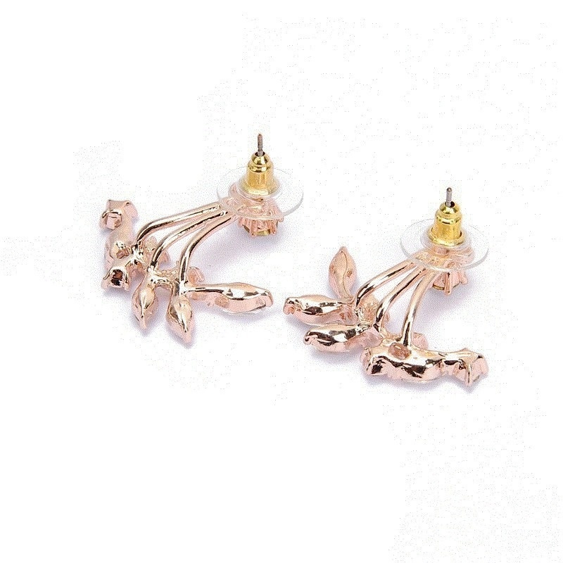 Khuyên Tai Hình Lá Đính Đá Zircon Thời Trang Đường Phố