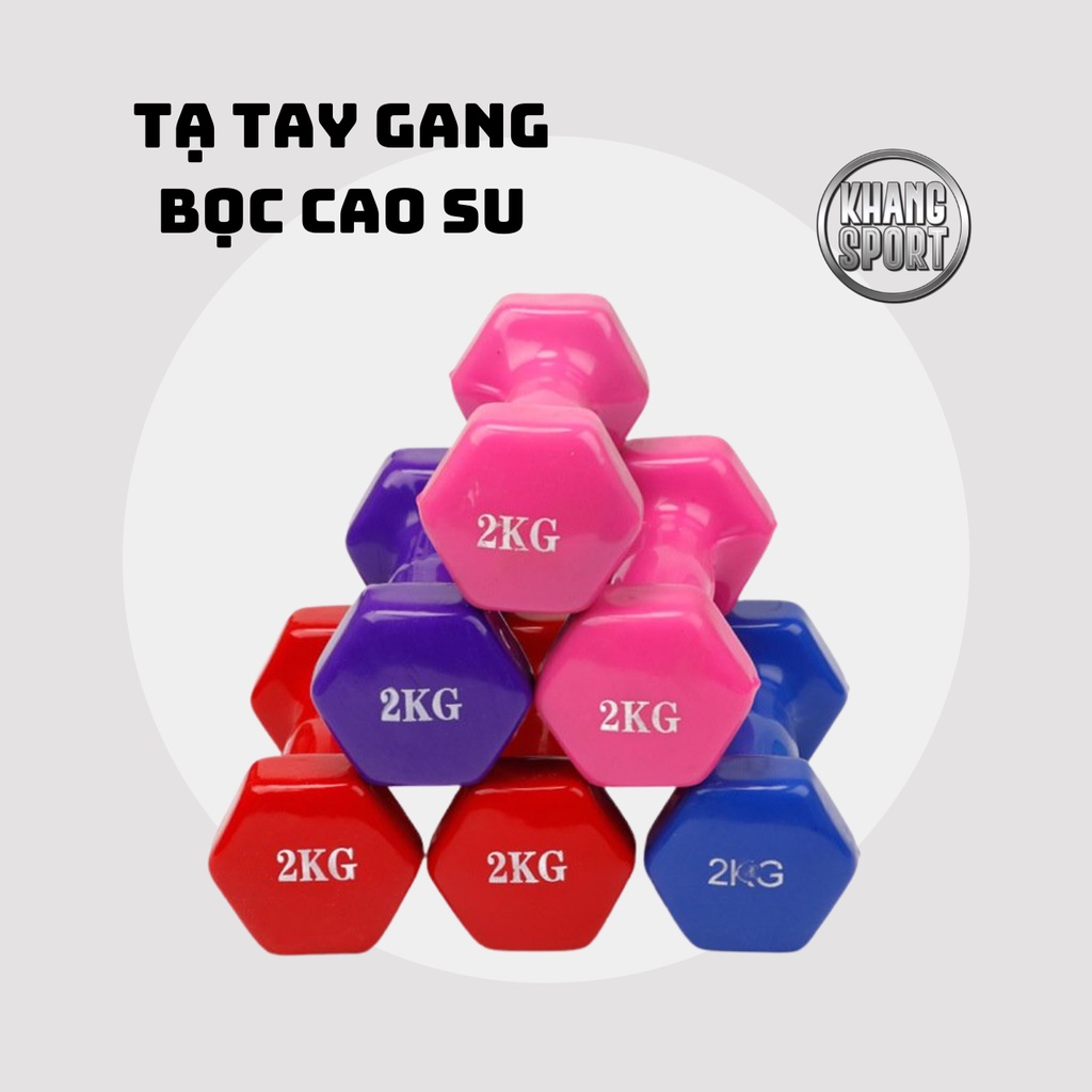 [2 KG] Tạ tay nữ 2kg lõi gang đặc bọc cao su tập gym yoga chống trơn trượt, xước vỡ sàn