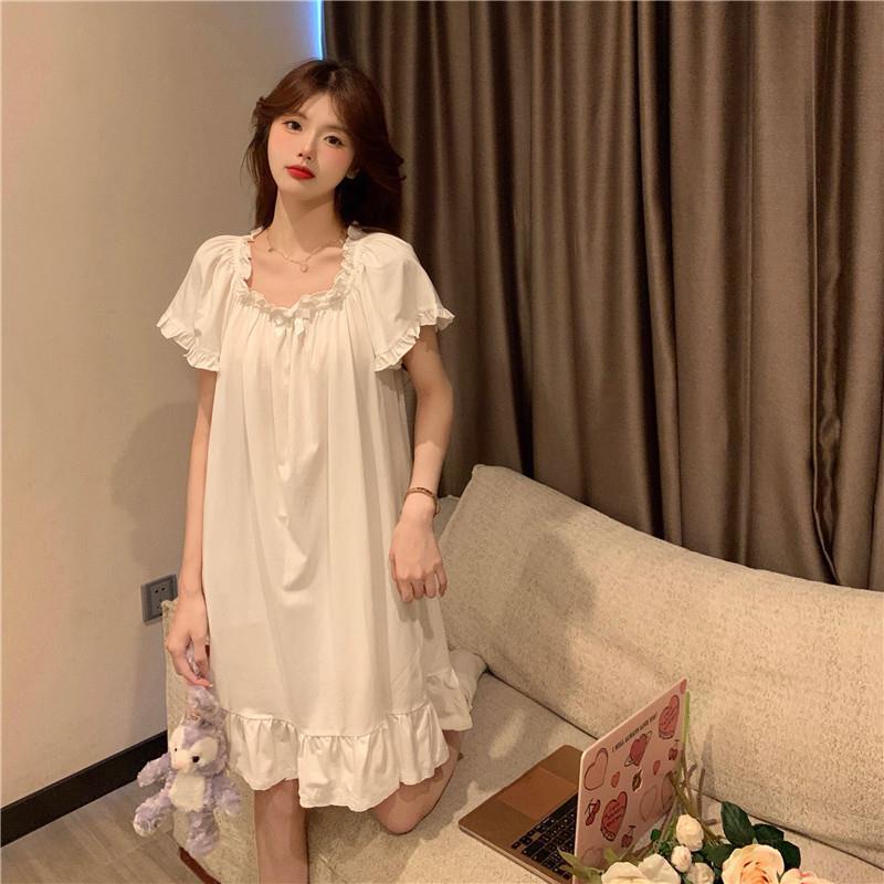[In stock] women's pajamas loose and slim nightgowns women's skirts medium length pajamas
